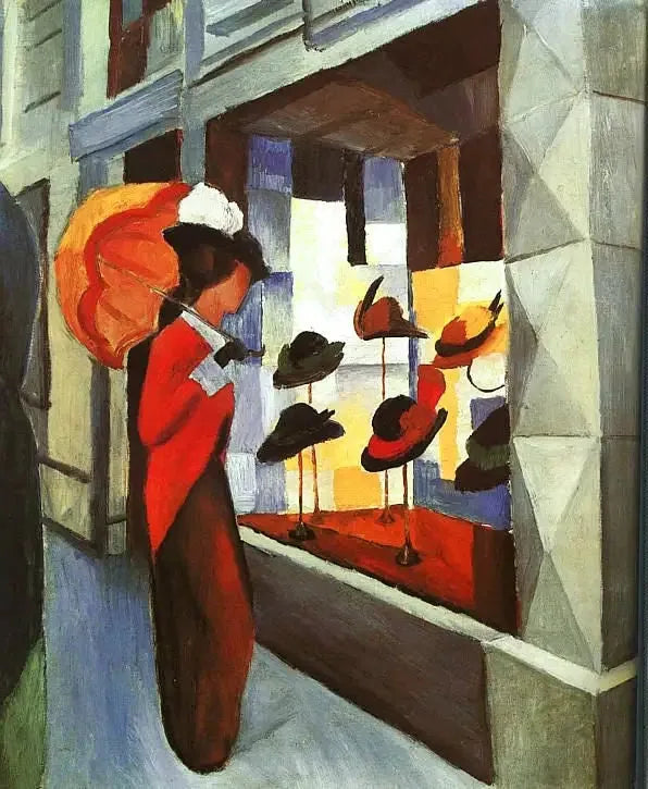 Modus: Frau mit Sonnenschirm vor dem Hutladen - August Macke