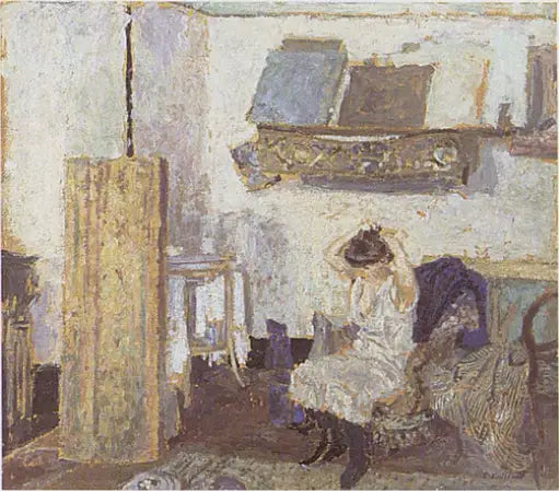Modèle assis dans un fauteuil, se coiffant - Édouard Vuillard image 1 reproduction d’œuvre d’art à l’huile