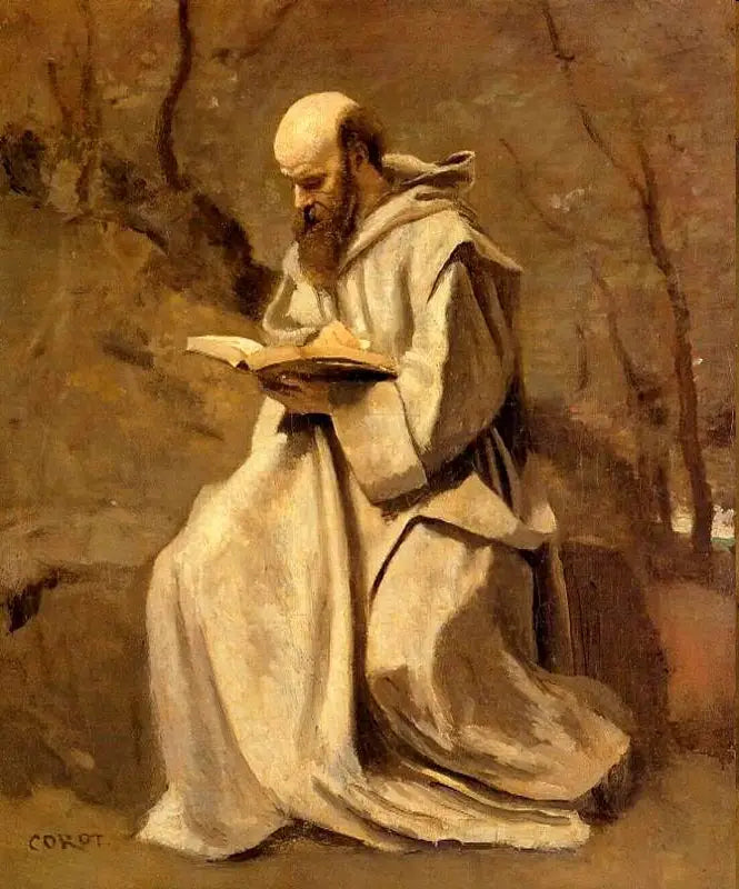 Mönch sitzend, lesend - Jean-Baptiste Camille Corot