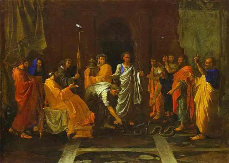 Mose verwandelt den Stab Aarons in eine Schlange - Nicolas Poussin