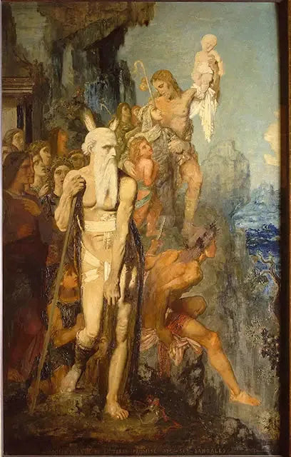 Moses, auf dem Weg ins Gelobte Land, zieht seine Sandalen aus - Gustave Moreau