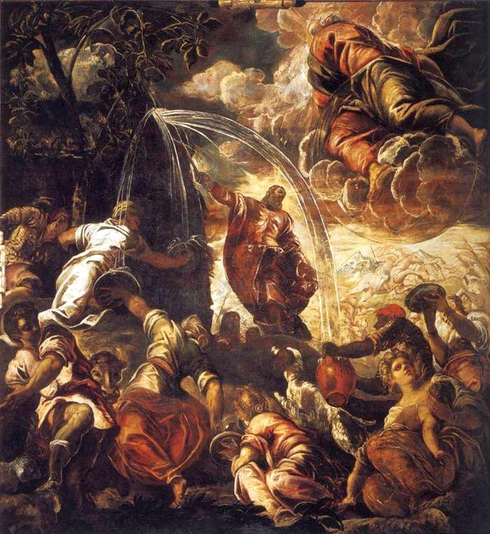 Moses, der Wasser aus dem Felsen schlagen lässt - Jacopo Tintoretto