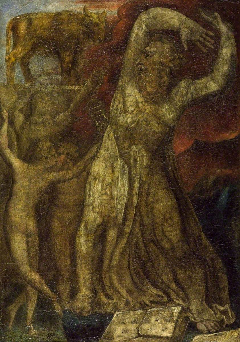 Moïse indigné devant le veau d'or - William Blake image 1 copie peinte à la main à l’huile