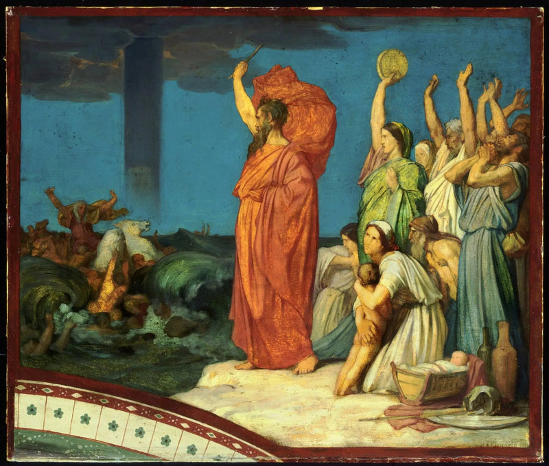 Moses befiehlt den Wasser, sich über die ägyptische Armee zu schließen - Hippolyte Flandrin