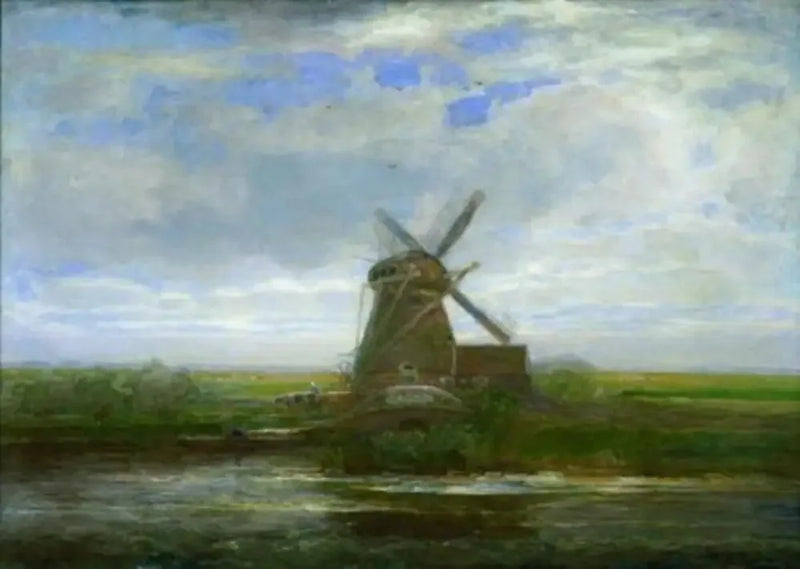 Oostzijdse Mühle mit Panoramasonnenuntergang, Mühle in der Mitte - Piet Mondrian