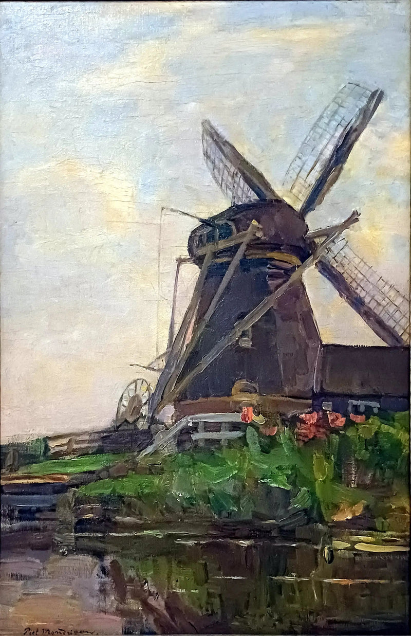 Mühle von Oostzijdse, vertikale Ölskizze mit blauem Himmel - Piet Mondrian
