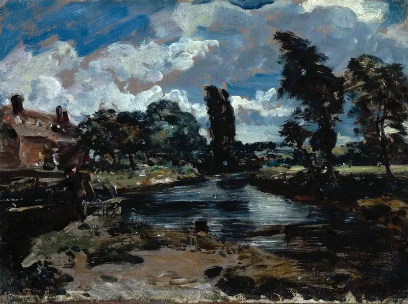 Flatford-Mühle von einer Schleuse an der Stour - John Constable