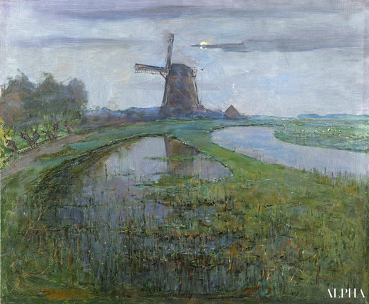 Moulin de l'est le long de la rivière gein au clair de lune - Mondrian - Reproductions de tableaux et peintures haut de gamme