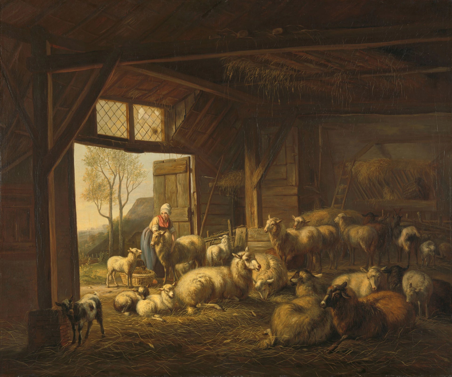 Moutons et chèvres dans l'écurie - Jan van Ravenswaay