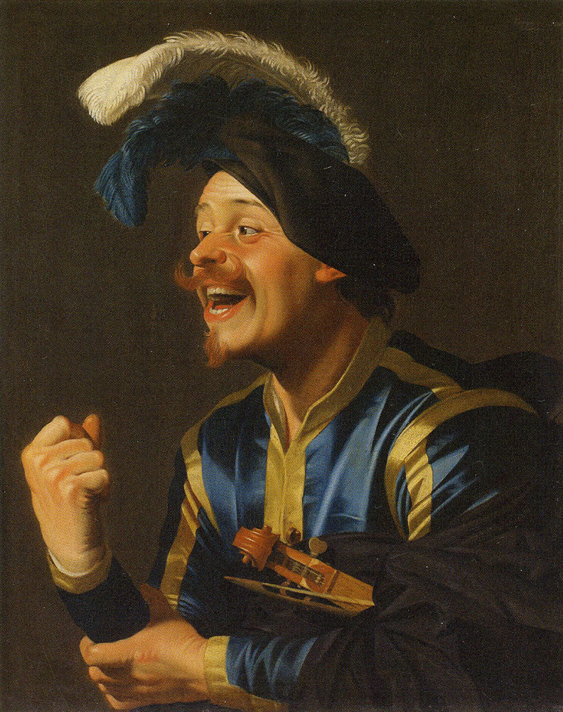 Lachender Musiker mit einer Violine unter dem Arm - Gerrit van Honthorst