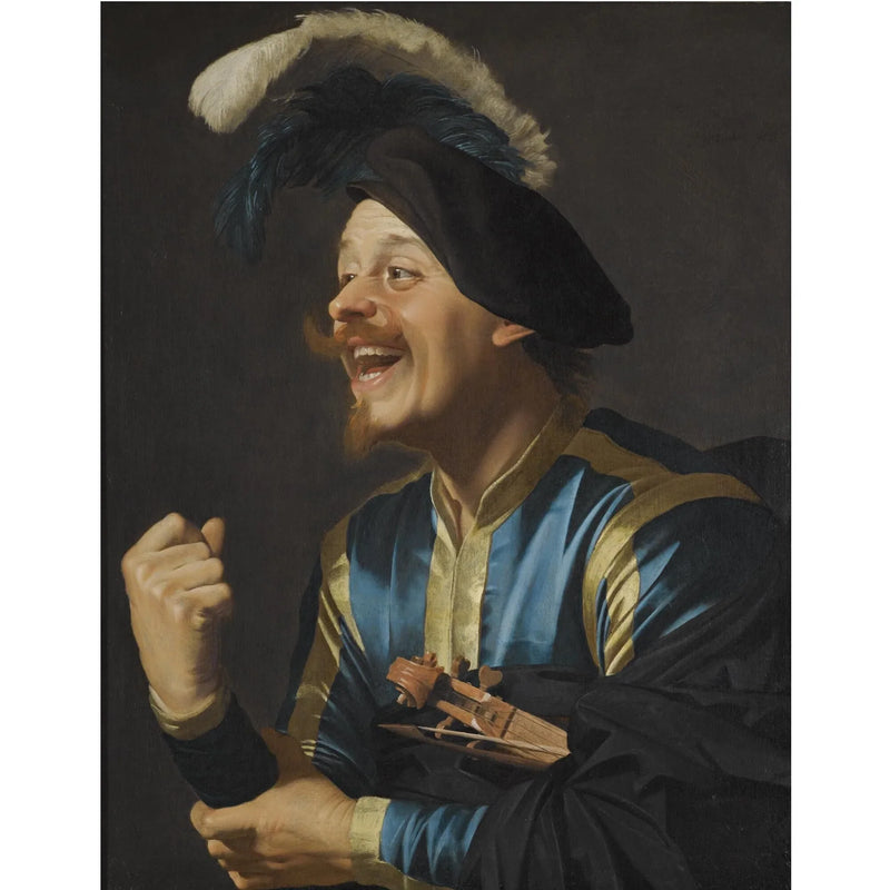 Lachender Musiker mit einer Violine unter dem Arm - Gerrit van Honthorst