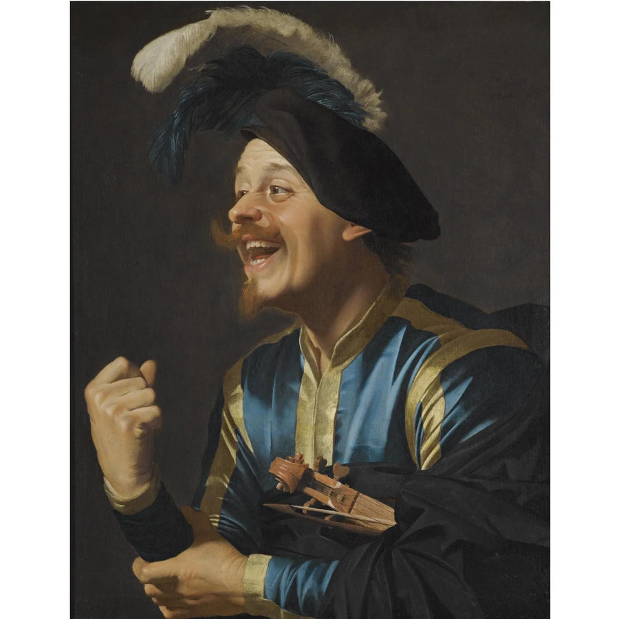 Lachender Musiker mit einer Violine unter dem Arm - Gerrit van Honthorst