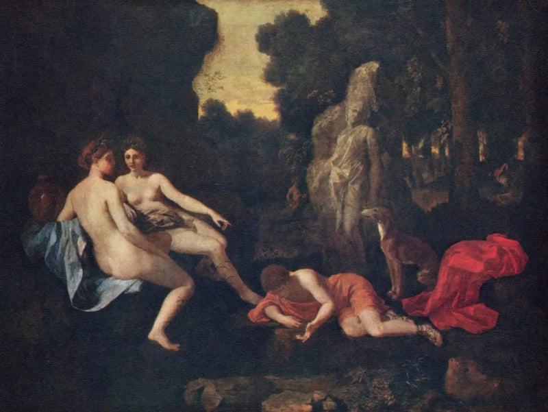 Narzisse mit zwei Nymphen und Echo - Nicolas Poussin