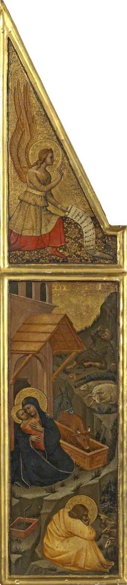 Geburt mit dem Engel der Verkündigung (Triptychon, linkes Flügel) - Nardo di Cione