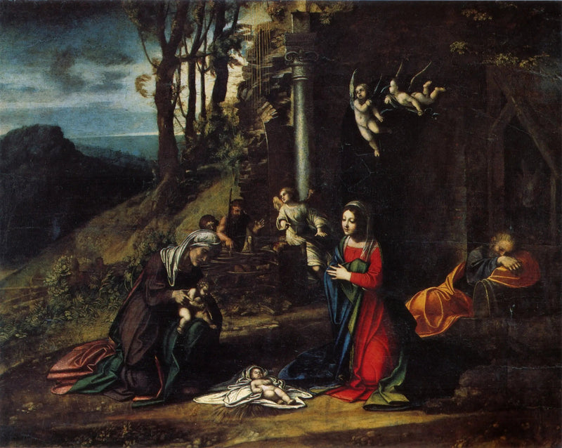 Geburt mit der heiligen Elisabeth und dem heiligen Johannes - Antonio da Correggio