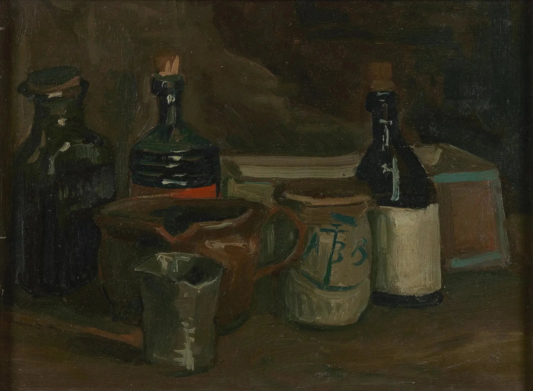 Nature morte aux bouteilles et à la faïence - Vincent van Gogh image 1 reproduction de peinture à l’huile