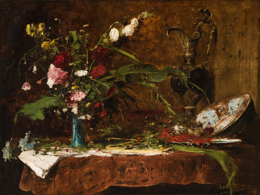 Nature morte aux fleurs et au pichet - Mihály Munkácsy image 1 copie de tableau peinte à la main
