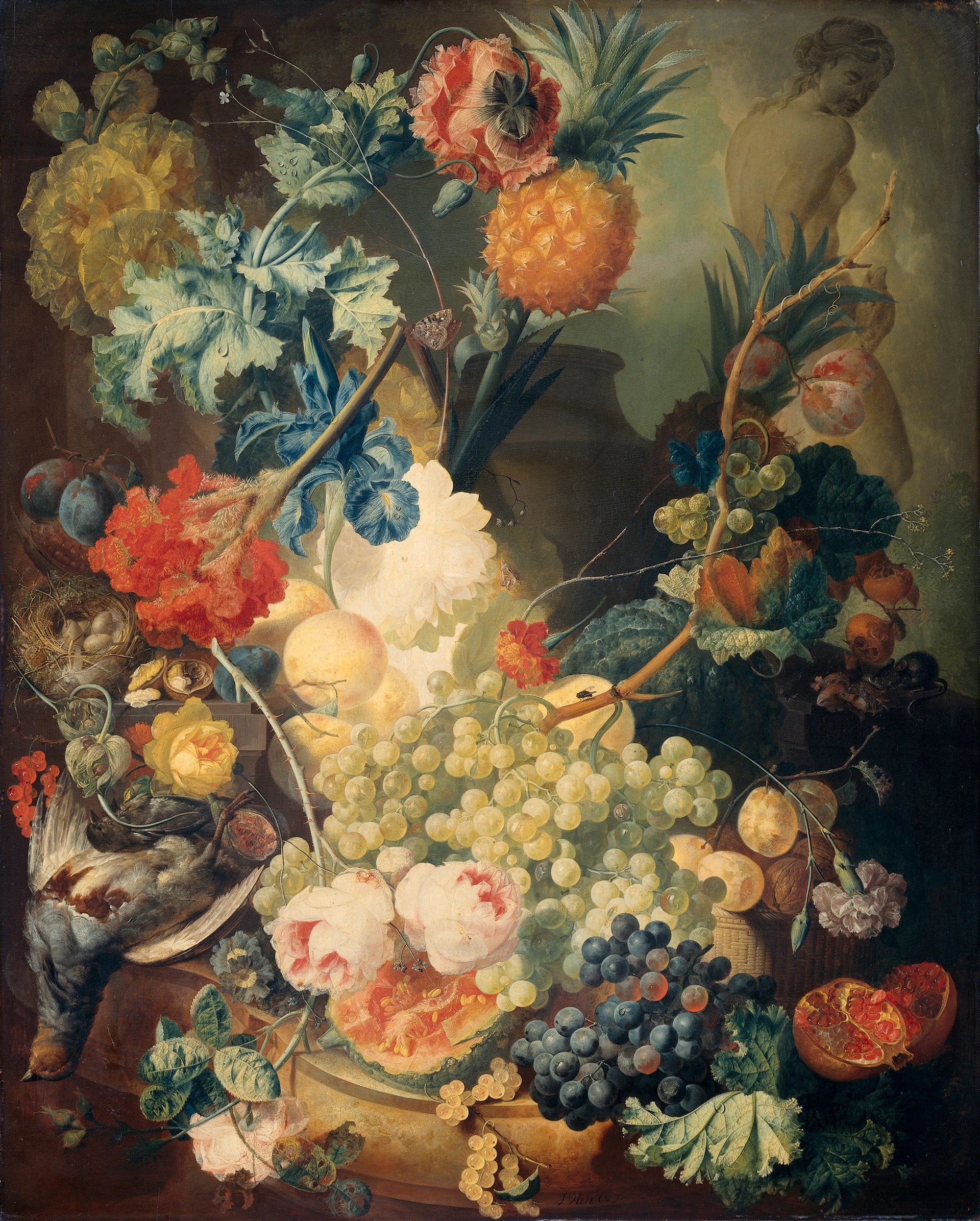 Nature morte aux fleurs, fruits et volailles - Jan van Os