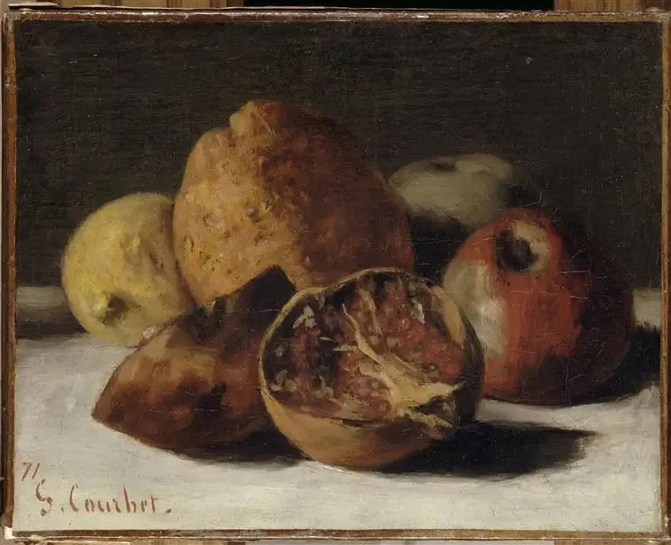Stillleben mit Früchten: Äpfel und Granatäpfel - Gustave Courbet