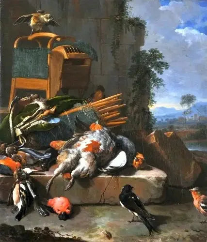Stillleben mit Vögeln (Jagdmaterial). - Melchior de Hondecoeter