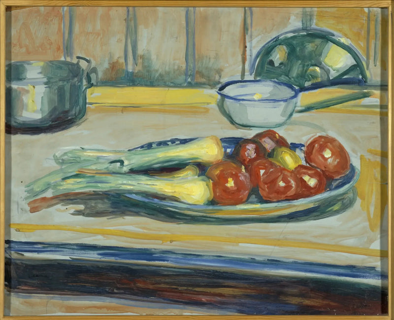 Stillleben mit Tomaten, Lauch und Hühnern - Edvard Munch