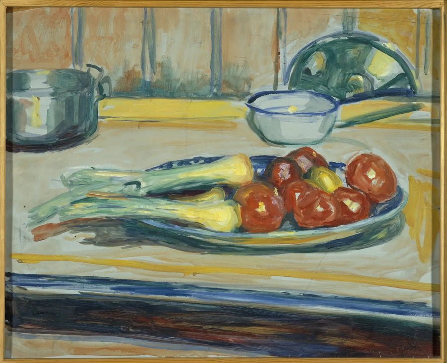 Stillleben mit Tomaten, Lauch und Hühnern - Edvard Munch