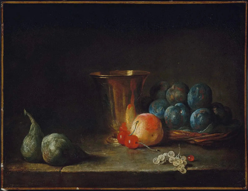 Stillleben mit Karaffe, Silberbecher und Früchten - Jean Siméon Chardin