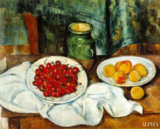 Nature morte avec cerises et pêches - Paul Cézanne - Reproductions de tableaux et peintures haut de gamme