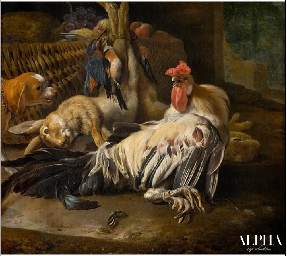 Nature morte avec coq - Melchior d'Hondecoeter - Reproductions de tableaux et peintures haut de gamme