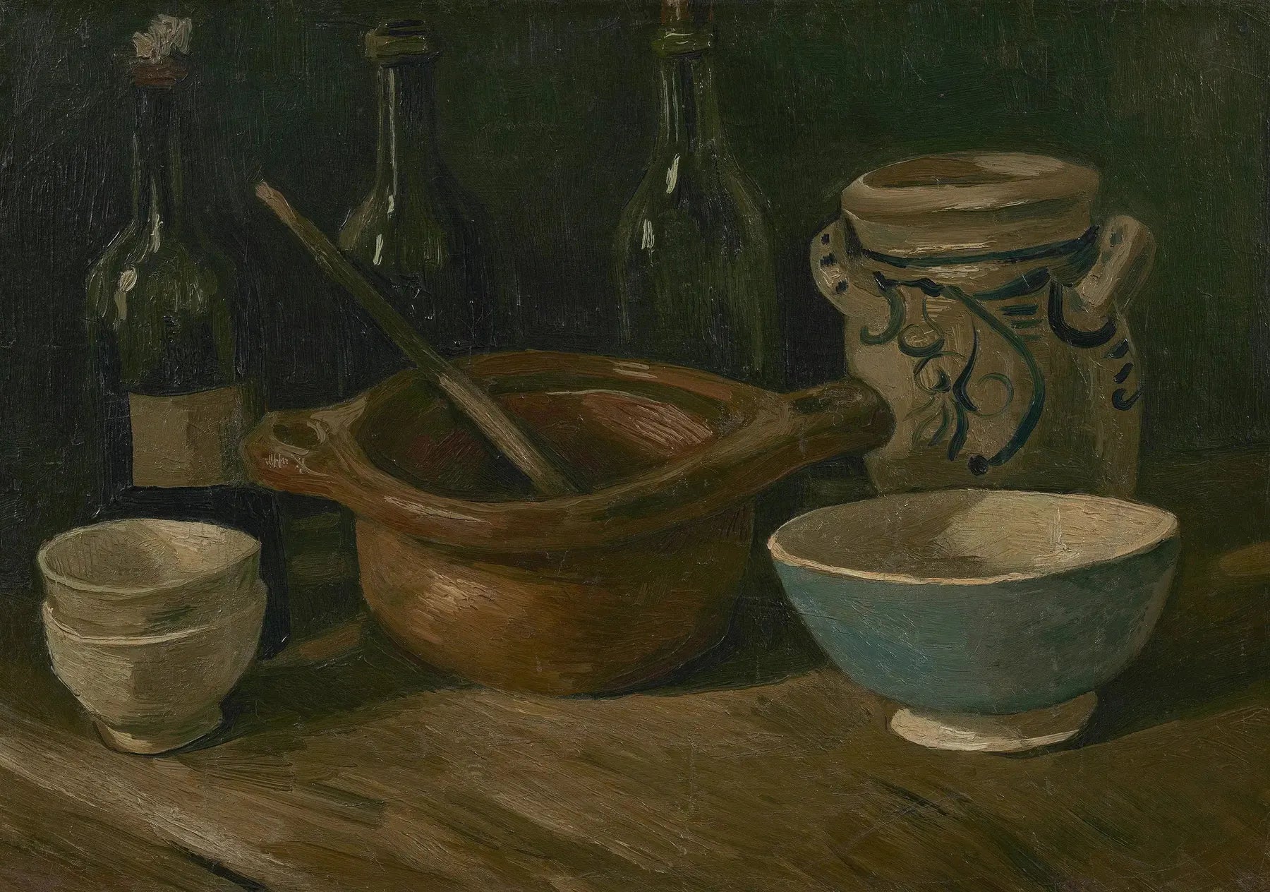 Nature morte avec faïence et bouteilles - Vincent van Gogh image 1 reproduction d’œuvre d’art à l’huile