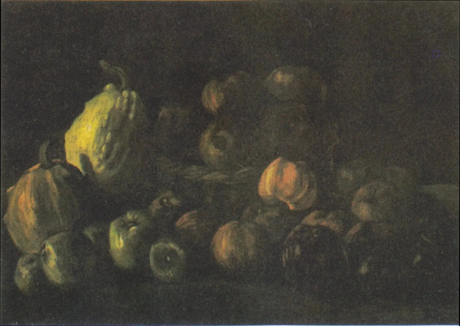 Stillleben mit einem Korb Äpfel und zwei Kürbissen - Vincent van Gogh