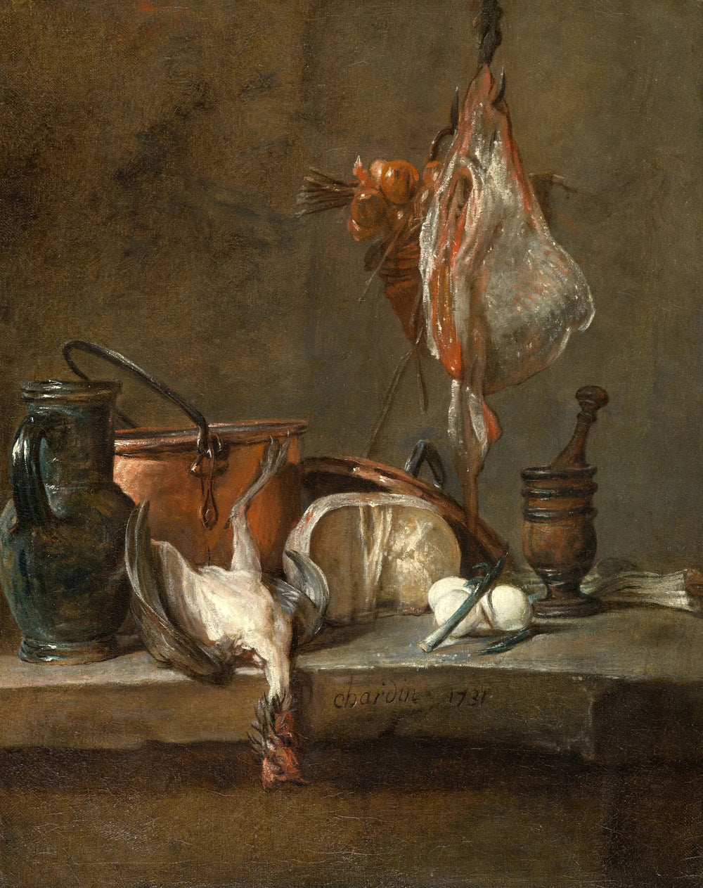 Nature morte avec une raie et un panier d'oignons - Jean Siméon Chardin image 1 copie peinte à la main à l’huile