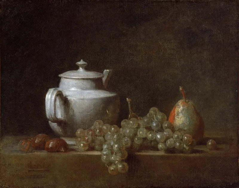 Stillleben mit einer Teekanne, Trauben, Kastanien und einer Birne - Jean Siméon Chardin