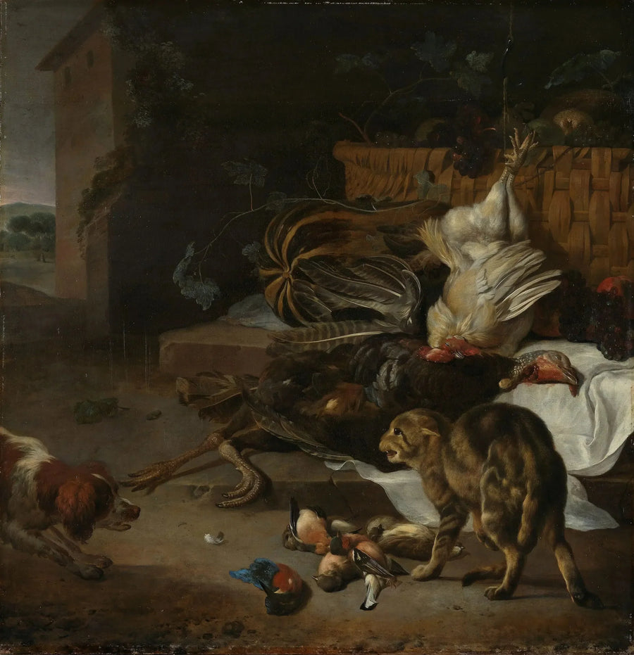 Stillleben mit Geflügel und Früchten - Melchior de Hondecoeter