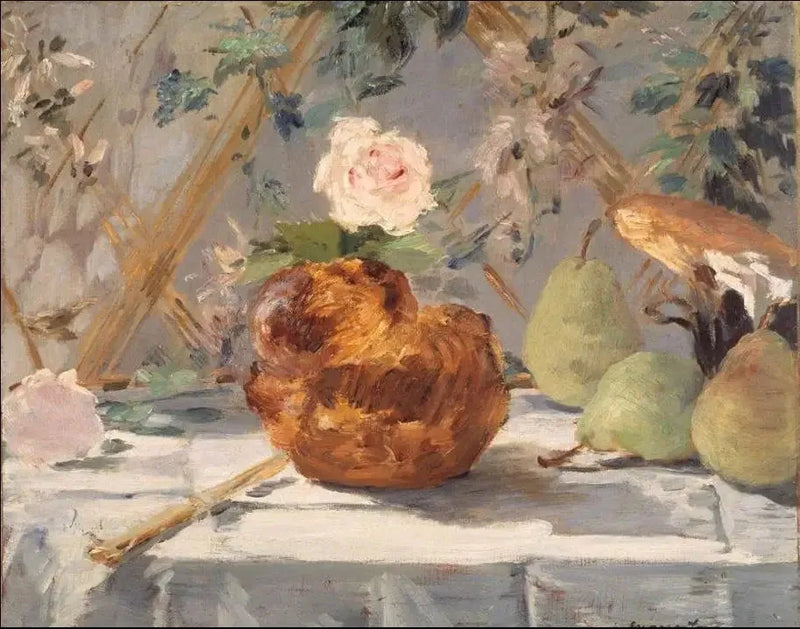 Stillleben, Brioche, Blumen, Birnen - Édouard Manet