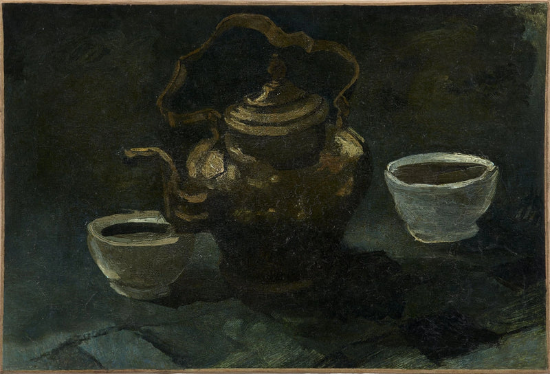 Stillleben, Kupferkaffeemaschine und zwei weiße Schalen - Vincent van Gogh