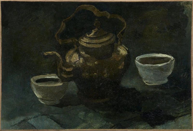 Stillleben, Kupferkaffeemaschine und zwei weiße Schalen - Vincent van Gogh