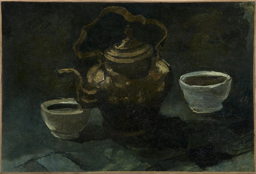 Stillleben, Kupferkaffeemaschine und zwei weiße Schalen - Vincent van Gogh