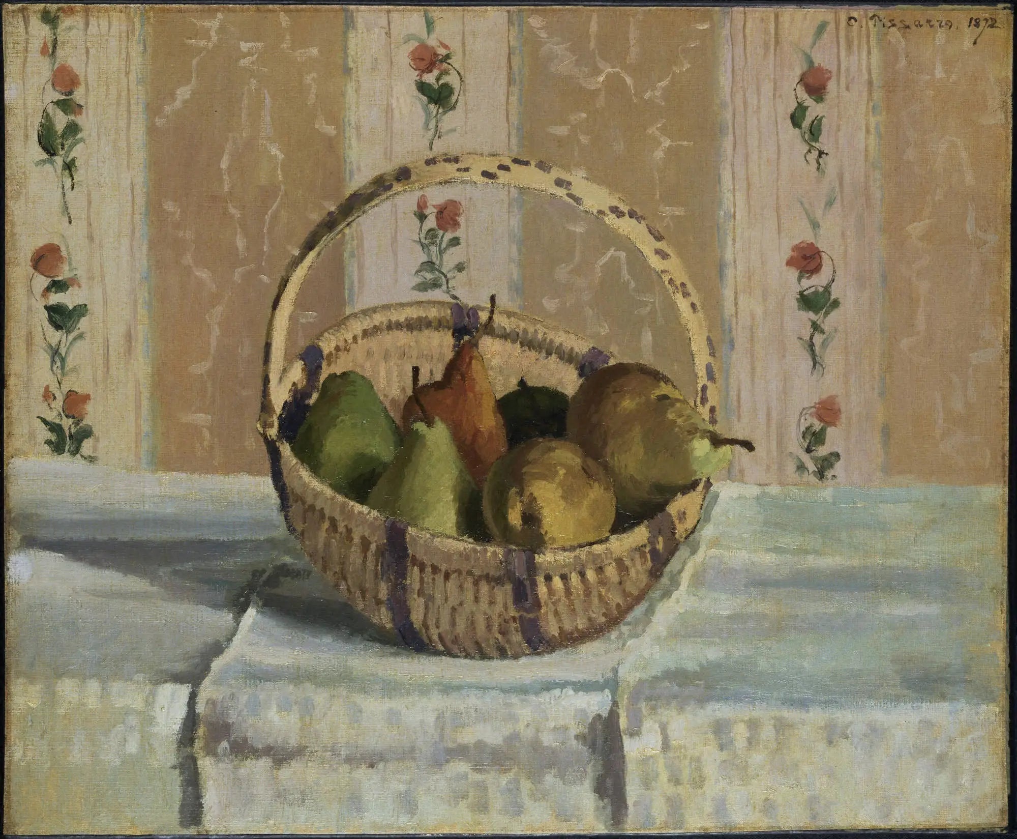 Nature morte : pommes et poires dans un panier rond - Camille Pissarro image 1 tableau peint à l’huile sur toile