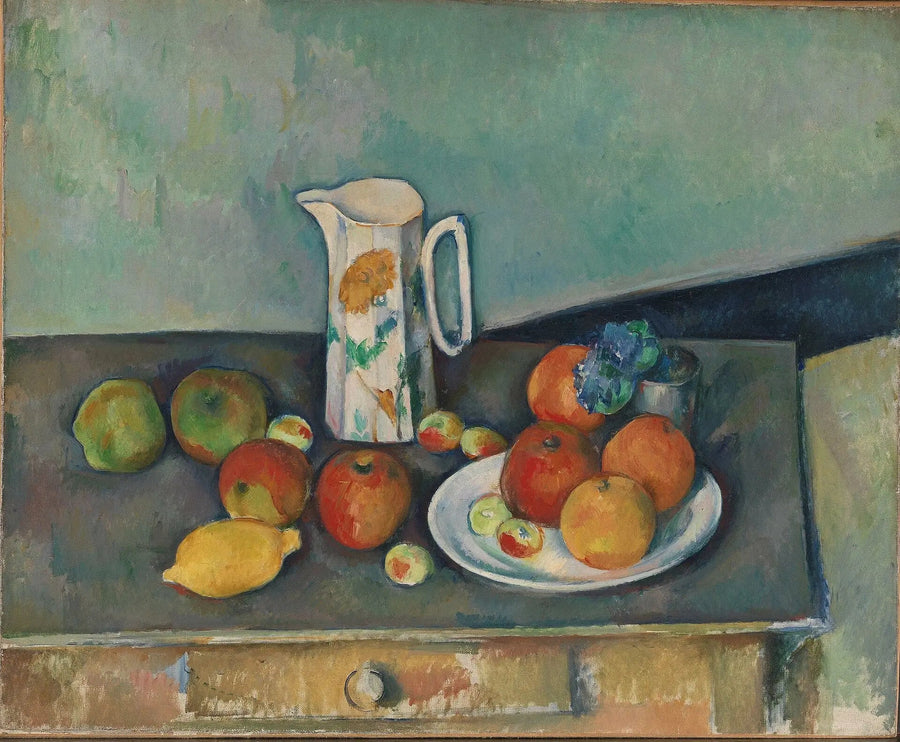 Stillleben, Milchkanne und Früchte auf einem Tisch - Paul Cézanne