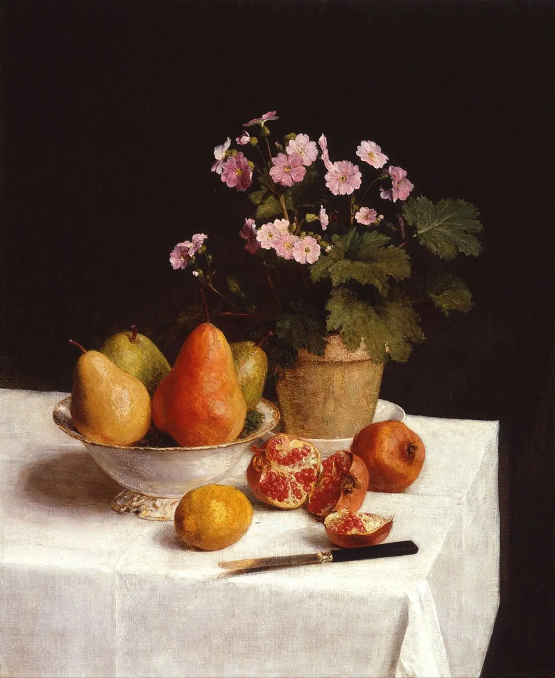 Stillleben (Primeln, Birnen und Granatäpfel) - Henri Fantin-Latour