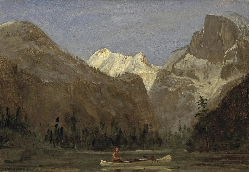Navigation durch das Yosemite-Tal mit Half Dome in der Ferne - Albert Bierstadt
