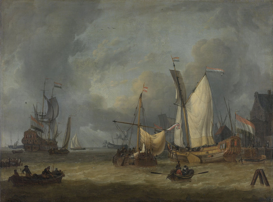 Navires dans le port avec une forte brise - Jan Claesz Rietschoof