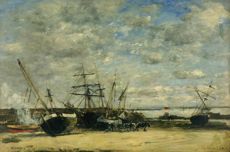 Schiffe und Pferde am Ufer - Eugène Boudin
