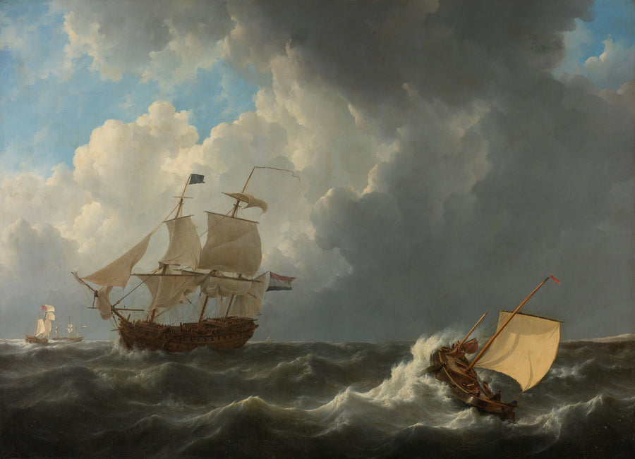 Navires sur une mer agitée - Johannes Christiaan Schotel