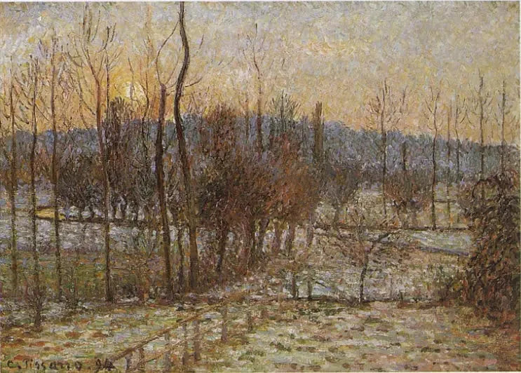 Schnee, Sonnenuntergang, Éragny - Camille Pissarro