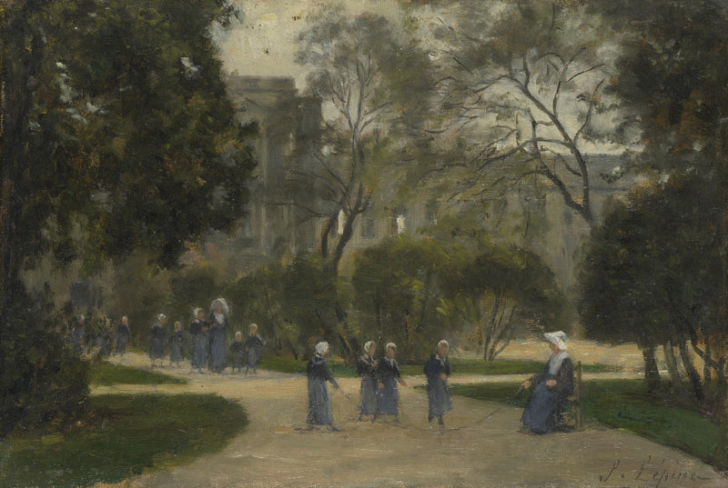 Nonnen und Schülerinnen im Garten der Tuileries, Paris - Stanislas Lépine