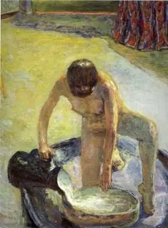Nackt hockend an der Wanne - Pierre Bonnard