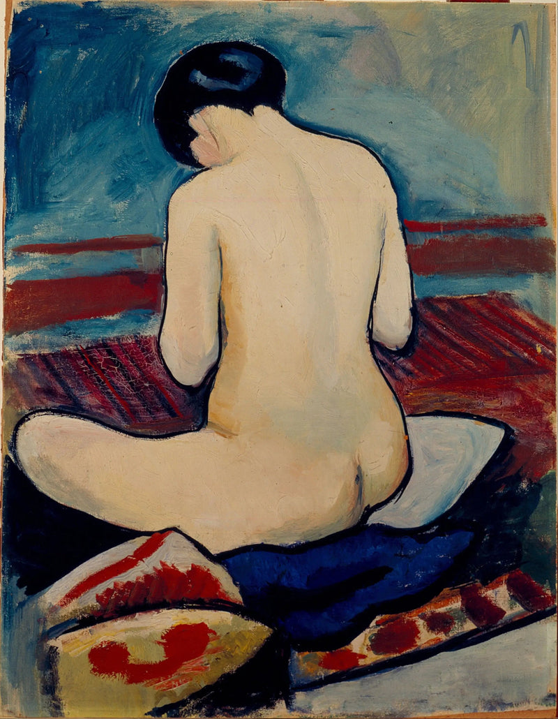 Nu sitzt mit einem Kissen - August Macke