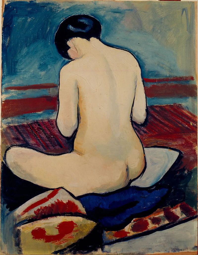 Nu sitzt mit einem Kissen - August Macke